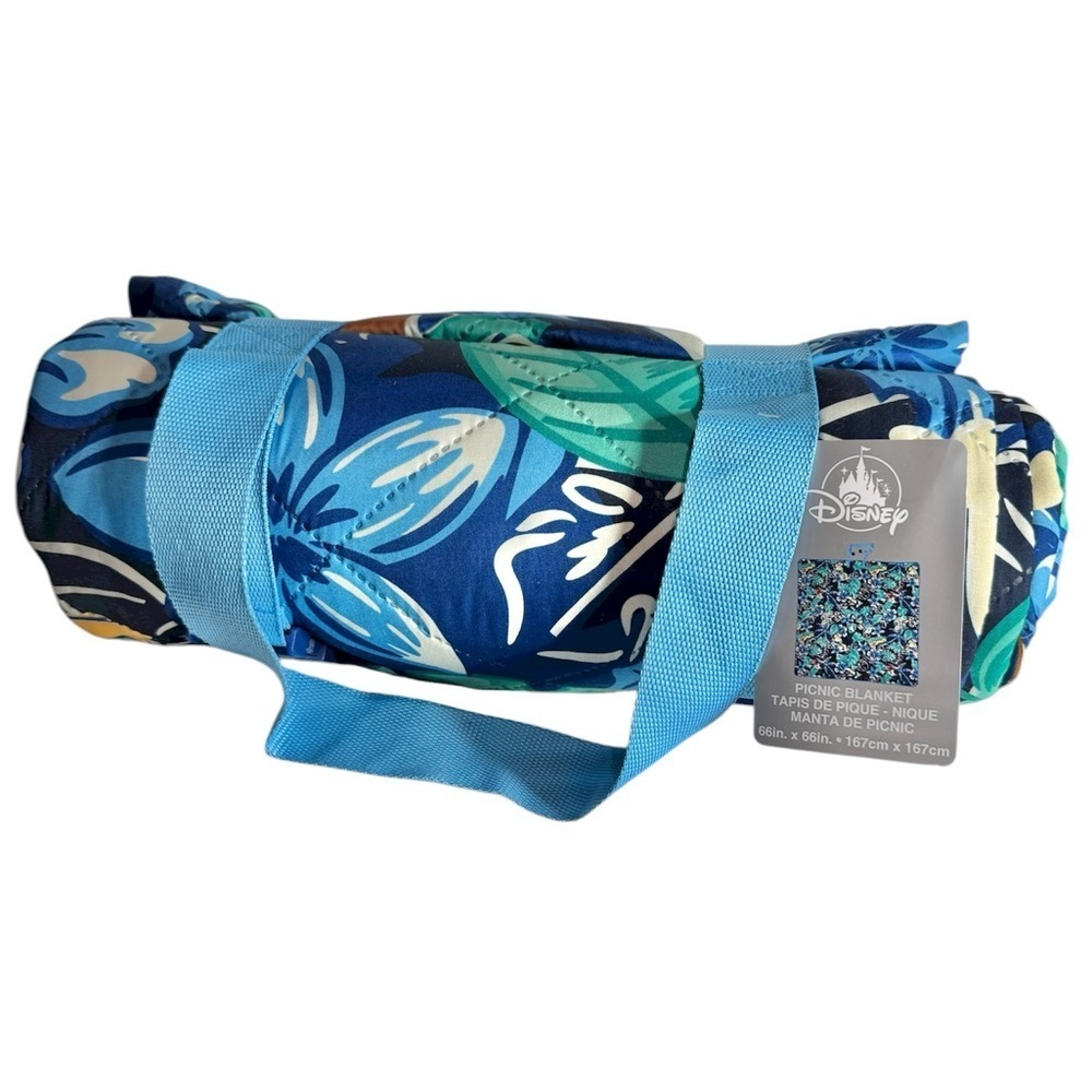 New Disney Blue and Green Floral Picnic Blanket 66inx66in Packable